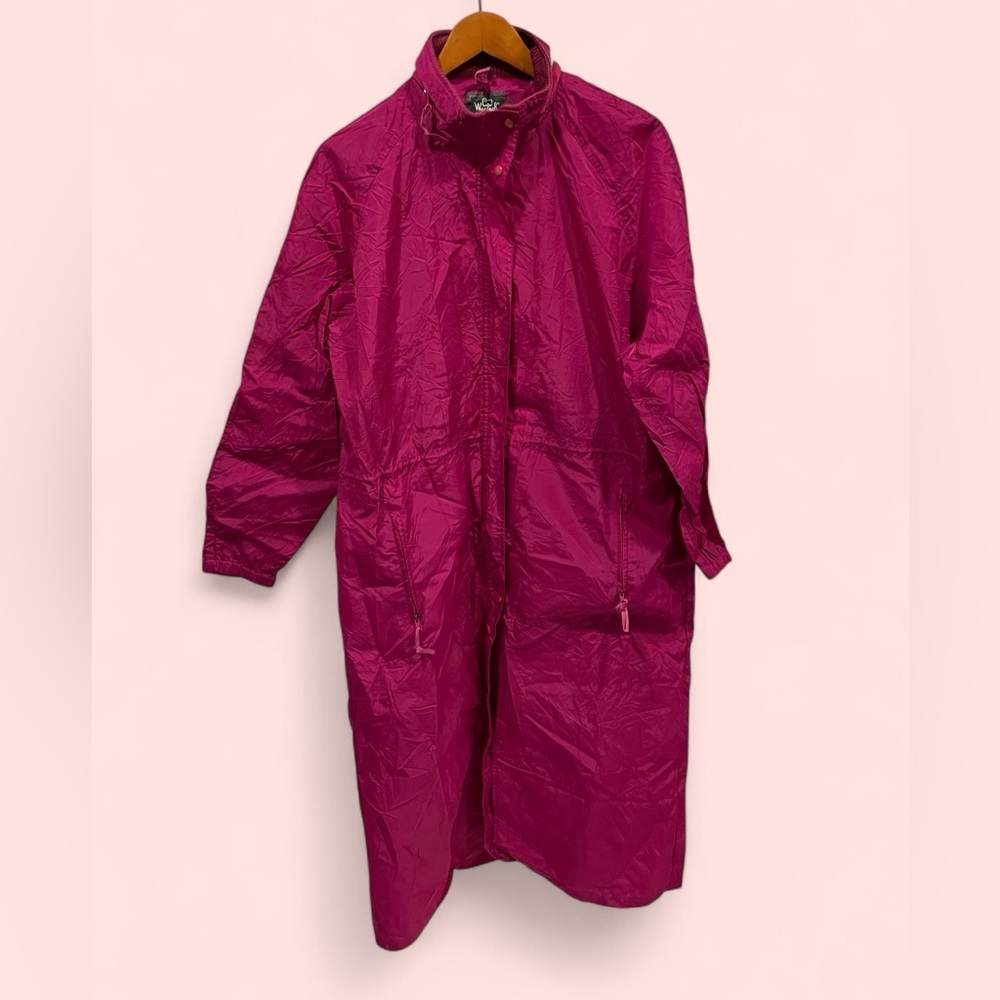 90’s raspberry woolrich maxi hooded rain parka packable travel lightweight